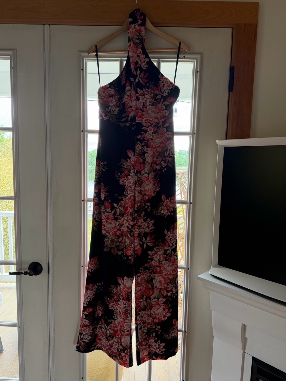Nicole Miller Black Floral Halter Jumpsuit
